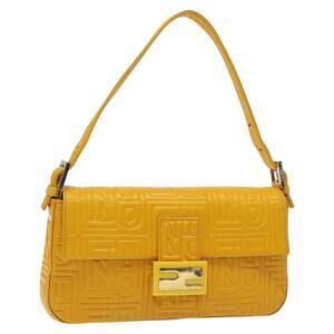 FENDI Mamma Baguette Shoulder Bag Leather Yellow Gold
